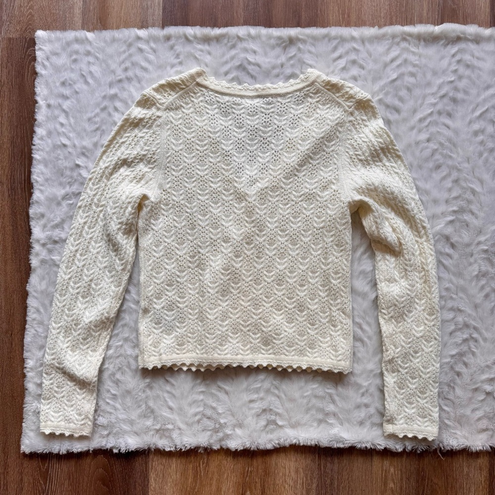 GAP CashSoft Pointelle Cardigan White Knit Coastal Grandma Size Small - Picture 6 of 7